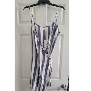 Striped Skinny Strap Wrap Dress